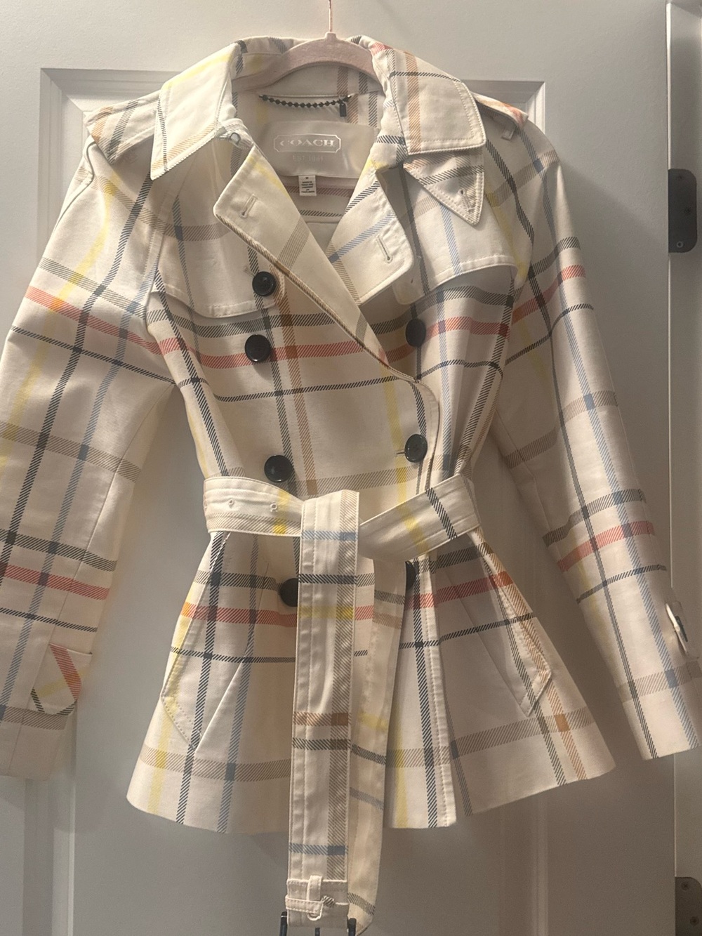 Coach Plaid Trench Coat. NWOT.